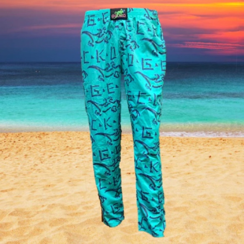 Gecko Hawaii Neon Mint Parachute Pants Small NWOT | 90s Festival Rave Nylon